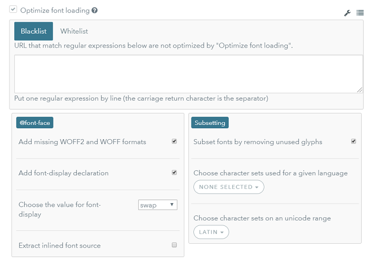 Inlining fonts CSS dashboard Fasterize