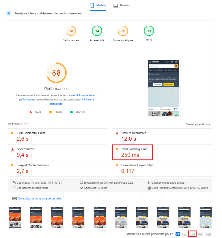 Total Blocking Time - PageSpeed Insights