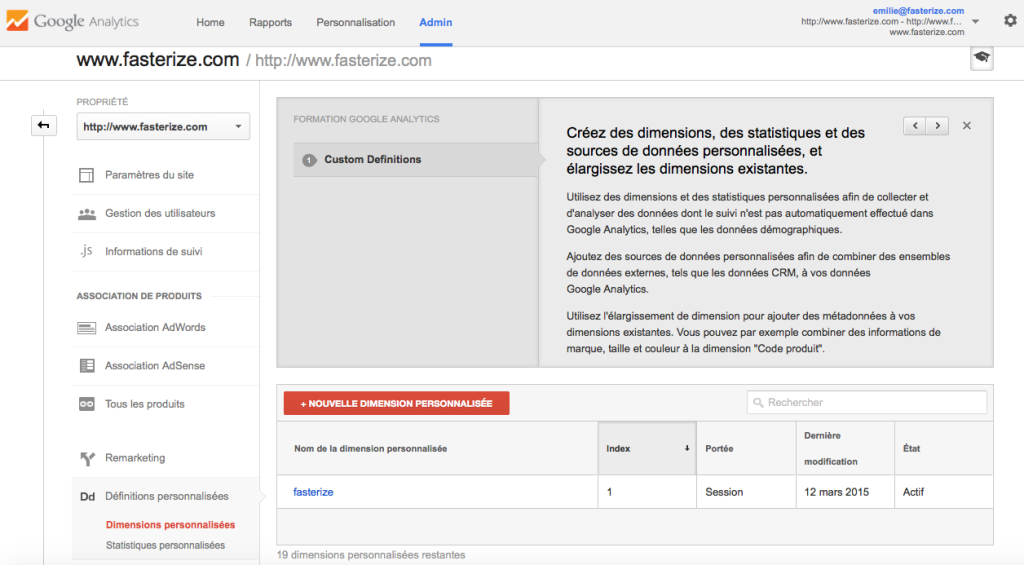 Universal Analytics dimensions personnalisées 