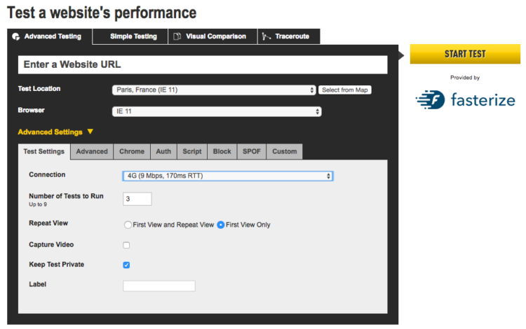 analyse performance web : webpagetest
