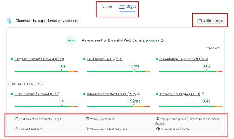 FIELD DATA - Google PageSpeed Insights