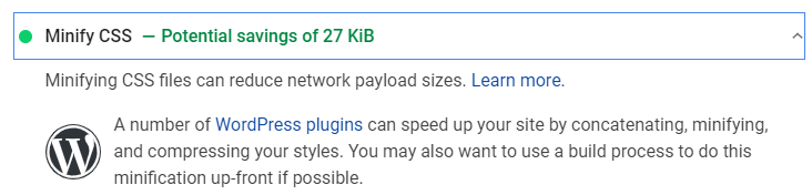 PageSpeed Insights - Test WordPress - CSS optimization