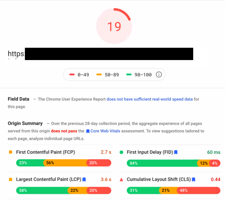 Score Google PageSpeed Insights : 19