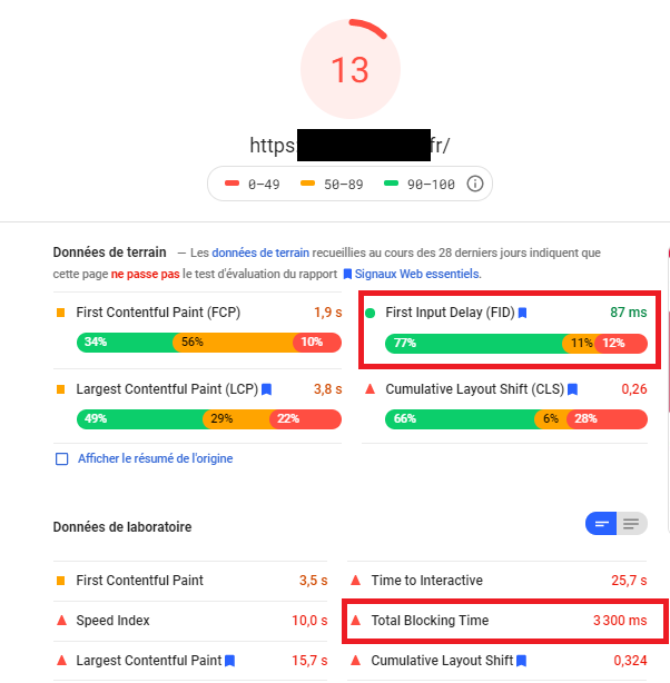 Google PageSpeed Insights : Total Blocking Time et First Input Delay