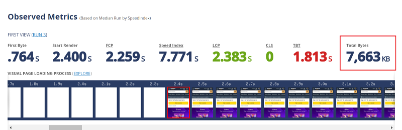 Webpagetest - Résultats de test - Poids des pages web