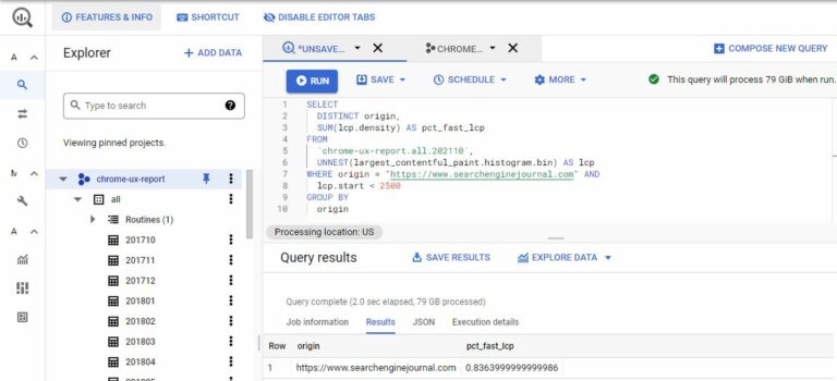 Core Web Vitals - Projet BigQuery - Interface SQL pour extraire des données CrUX