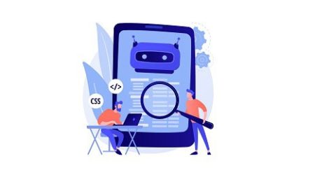 Java developer. Smartphone software. Javascript coding, writing application, css programming. Html source code tampering. Mobile program. Vector isolated concept metaphor illustration.