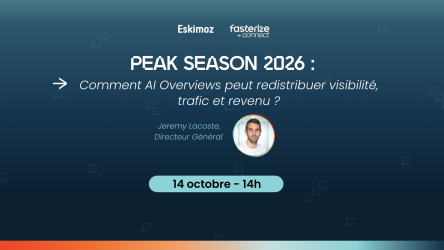 Webinar Fasterize Connect avec Eskimoz sur l’impact des AI Overviews pendant Black Friday, Noël et les soldes, avec Jérémy Lacoste.